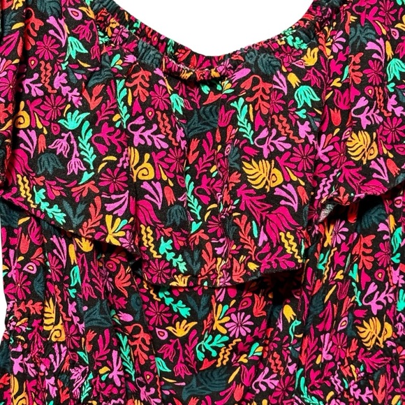 Ava & Viv Linen Bright Floral Print Ruffle Off Shoulder Neckline Belted Jumpsuit - Picture 6 of 14